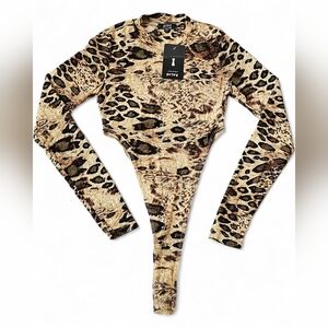 Privy Leopard Print Long Sleeve Bodysuit Size Small